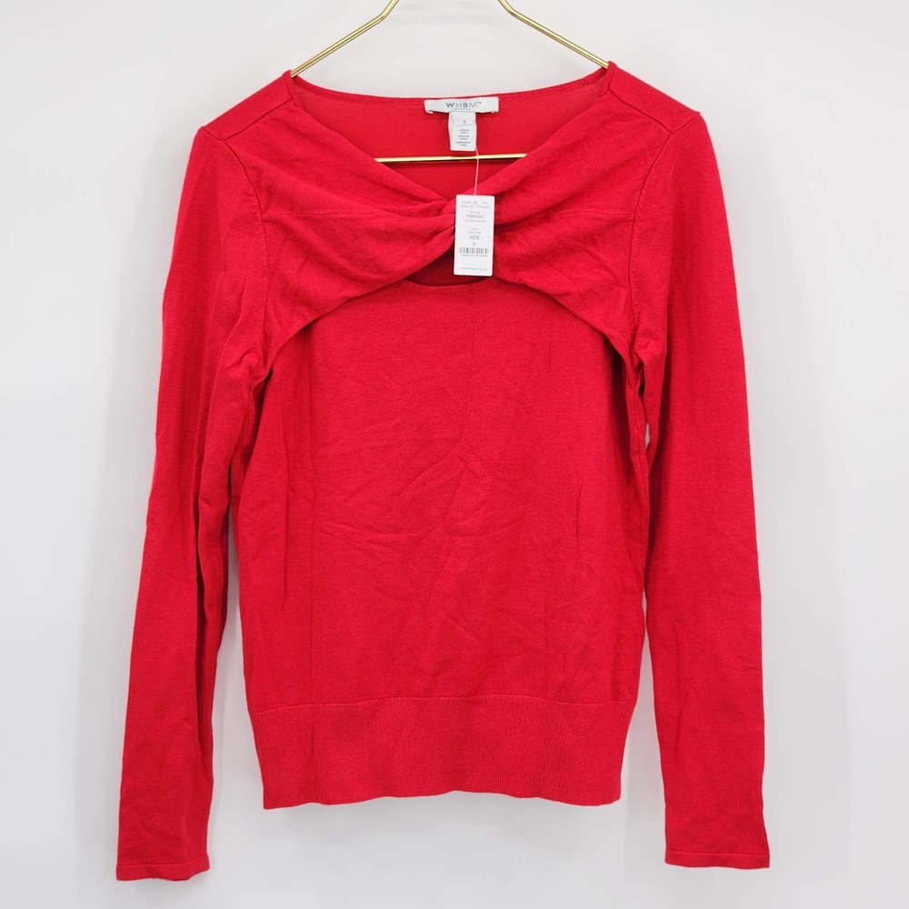 White House Black Market Red Long-Sleeve Twist-Front Sweater